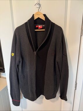 Ferrari Men’s Charcoal and Black Shawl-Collar Cardigan